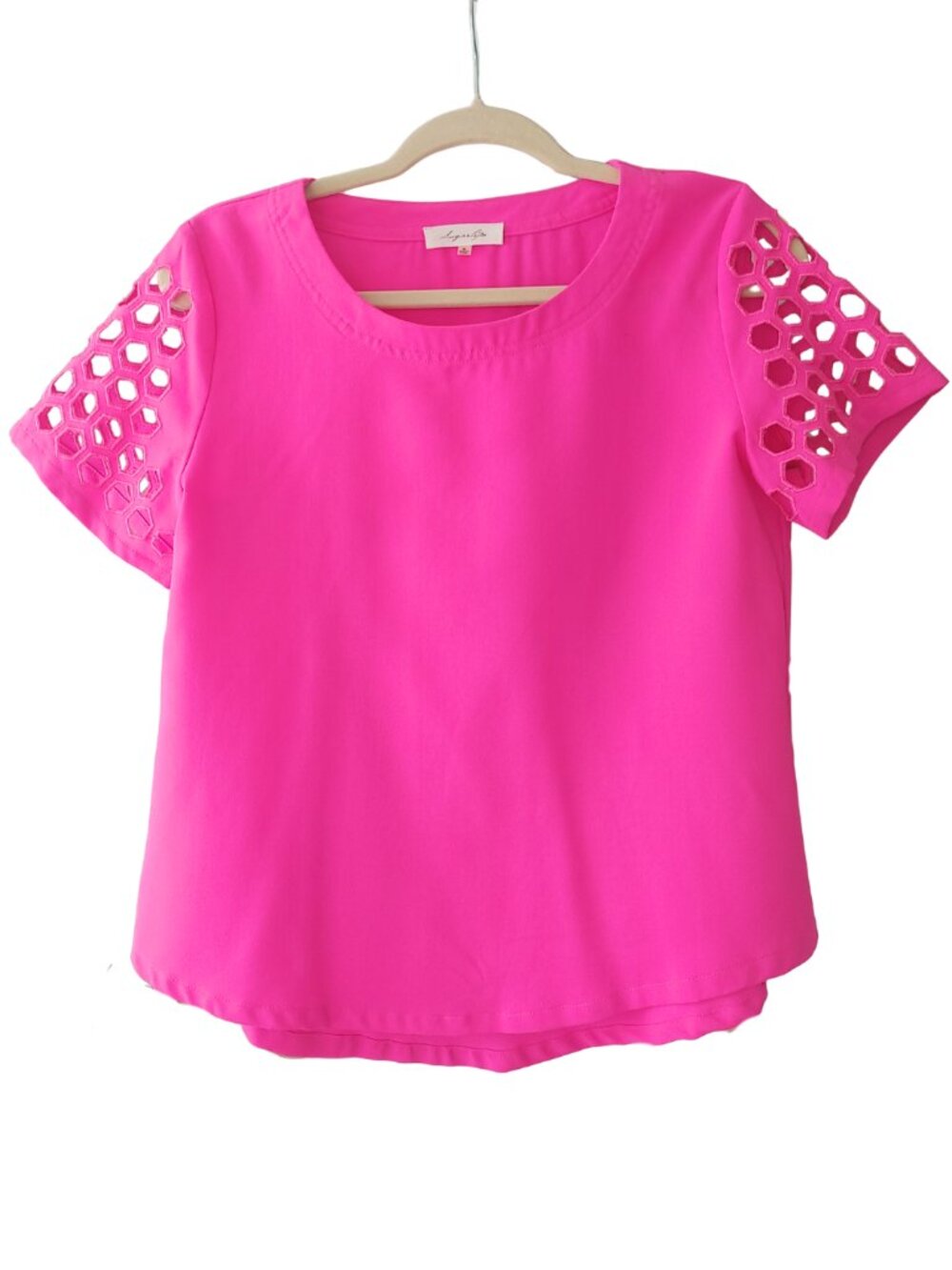 SUGARLIPS Neon Hot Pink Laser Cut Honeycomb Sleeve Blouse - Size Small